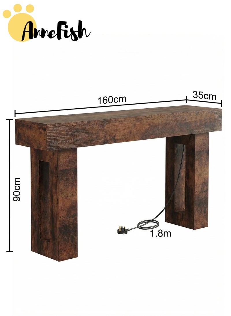 AnneFish 160*35*90cm Console Table with Power Outlet Farmhouse Long Entryway Couch Table Large Sofa Table Entry Foyer Hallway Table Behind Sofa Station Console Hallway Stand for Entrance Living Room - Image 3